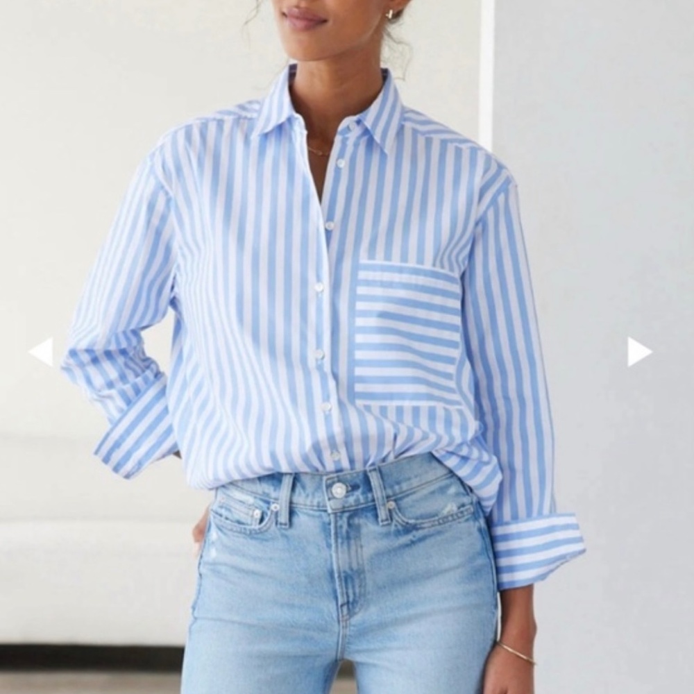 AYR the deep end blue white stripe button up